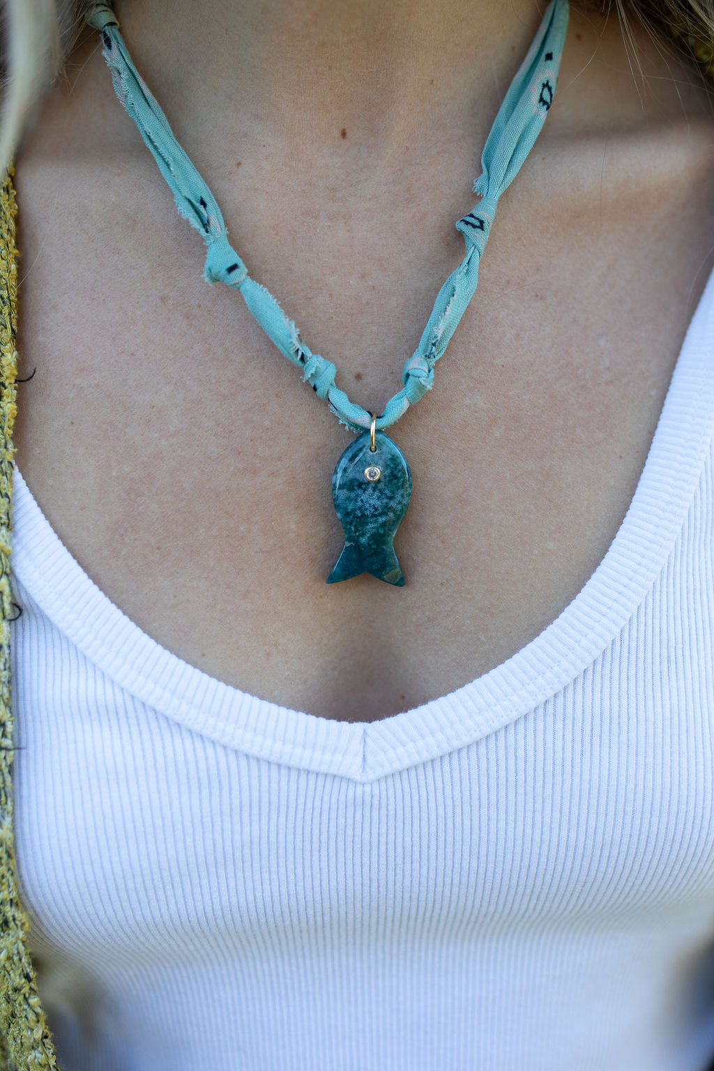 Fish pendant + faded teal
