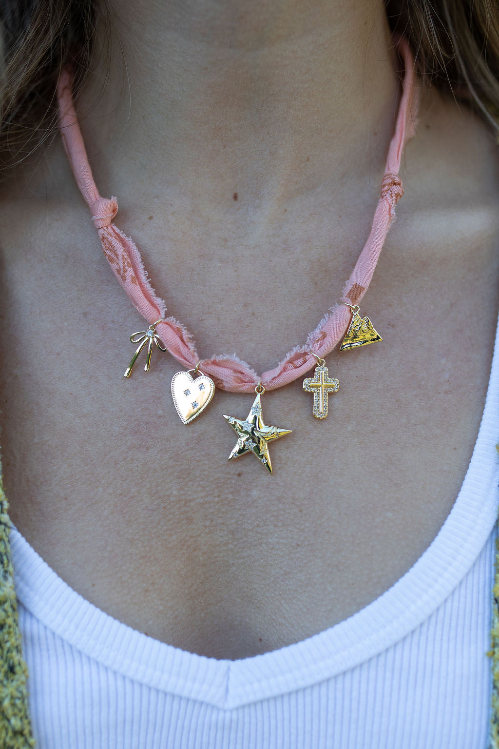 Gold filled star + faded peach