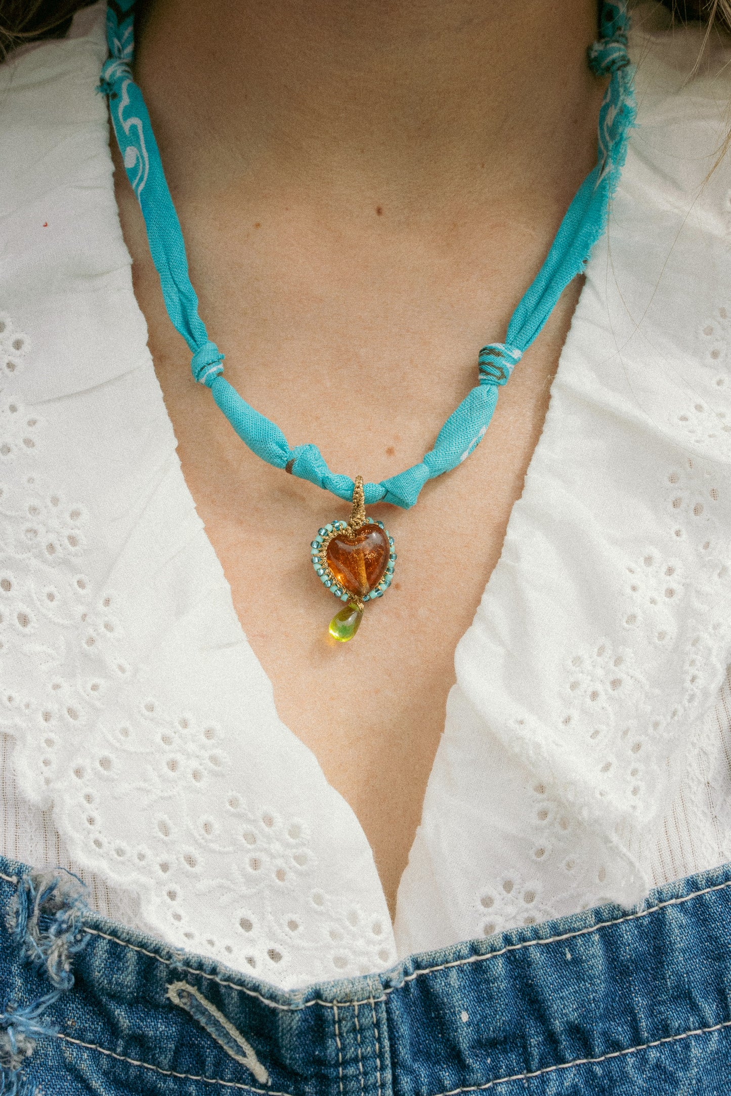 European beaded heart + turquoise