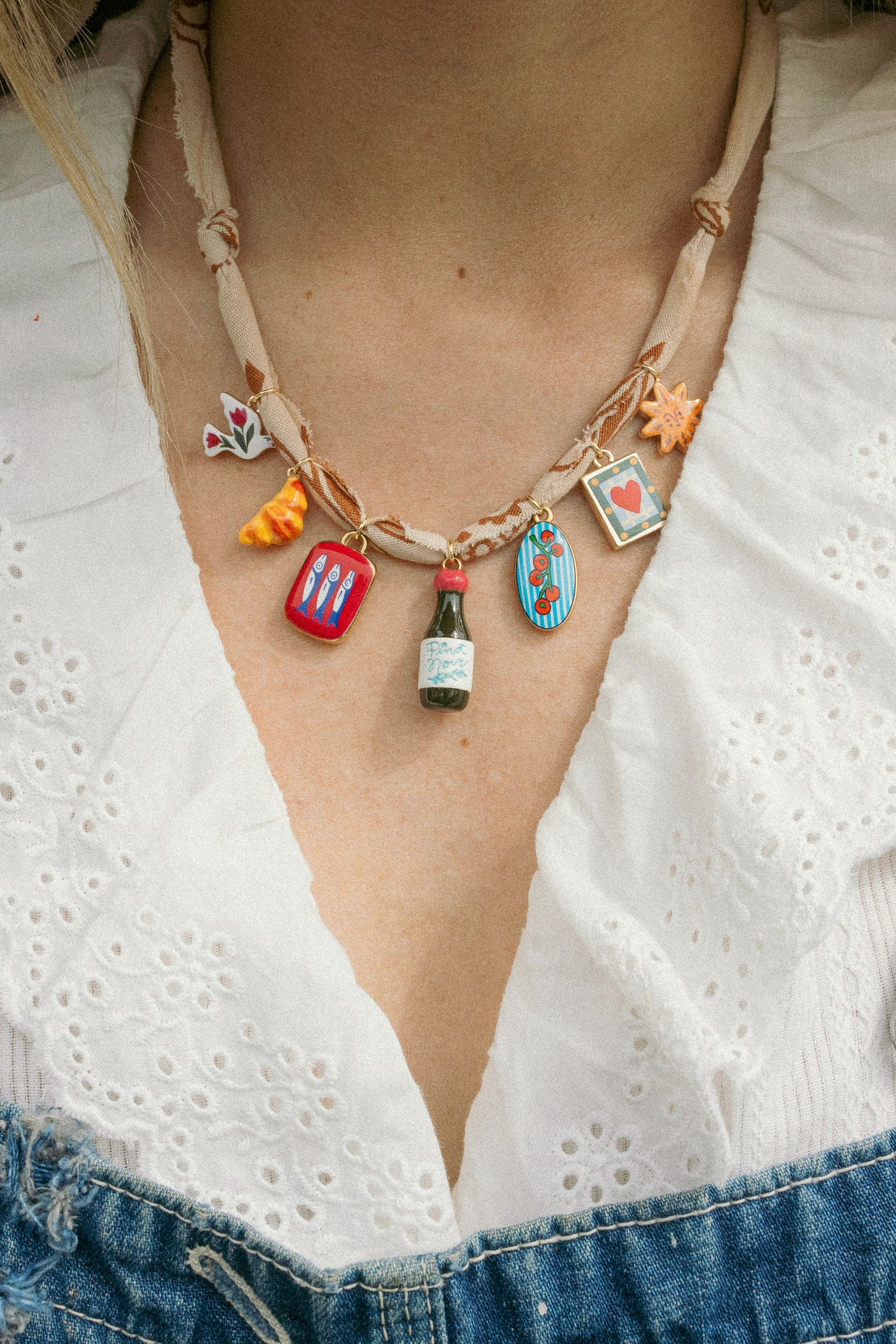 European ceramic charms + tan