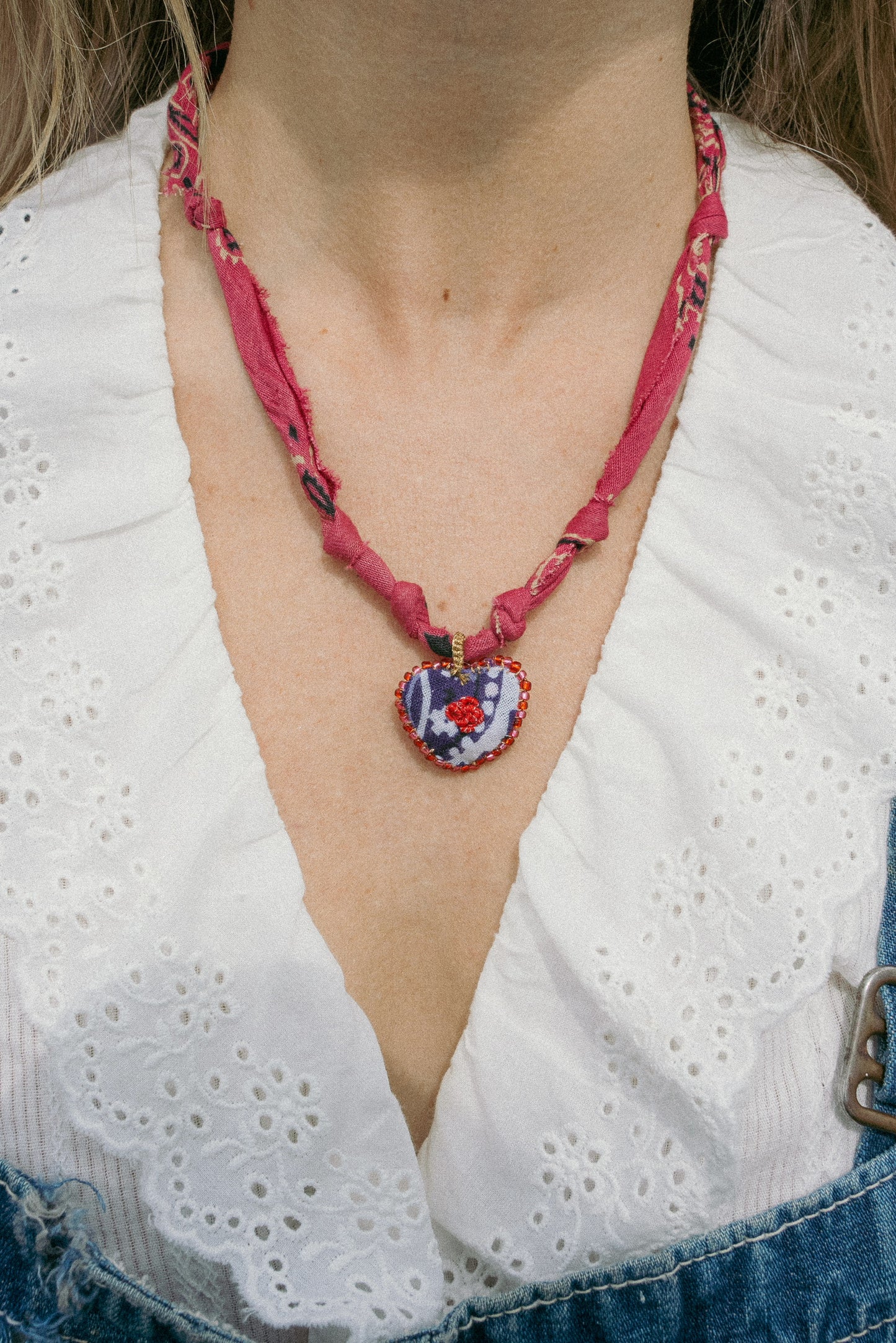 Handmade beaded bandana heart + berry
