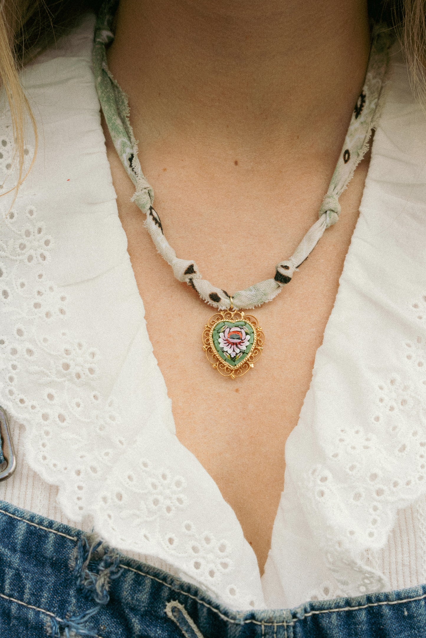 Italian glass heart + faded sage