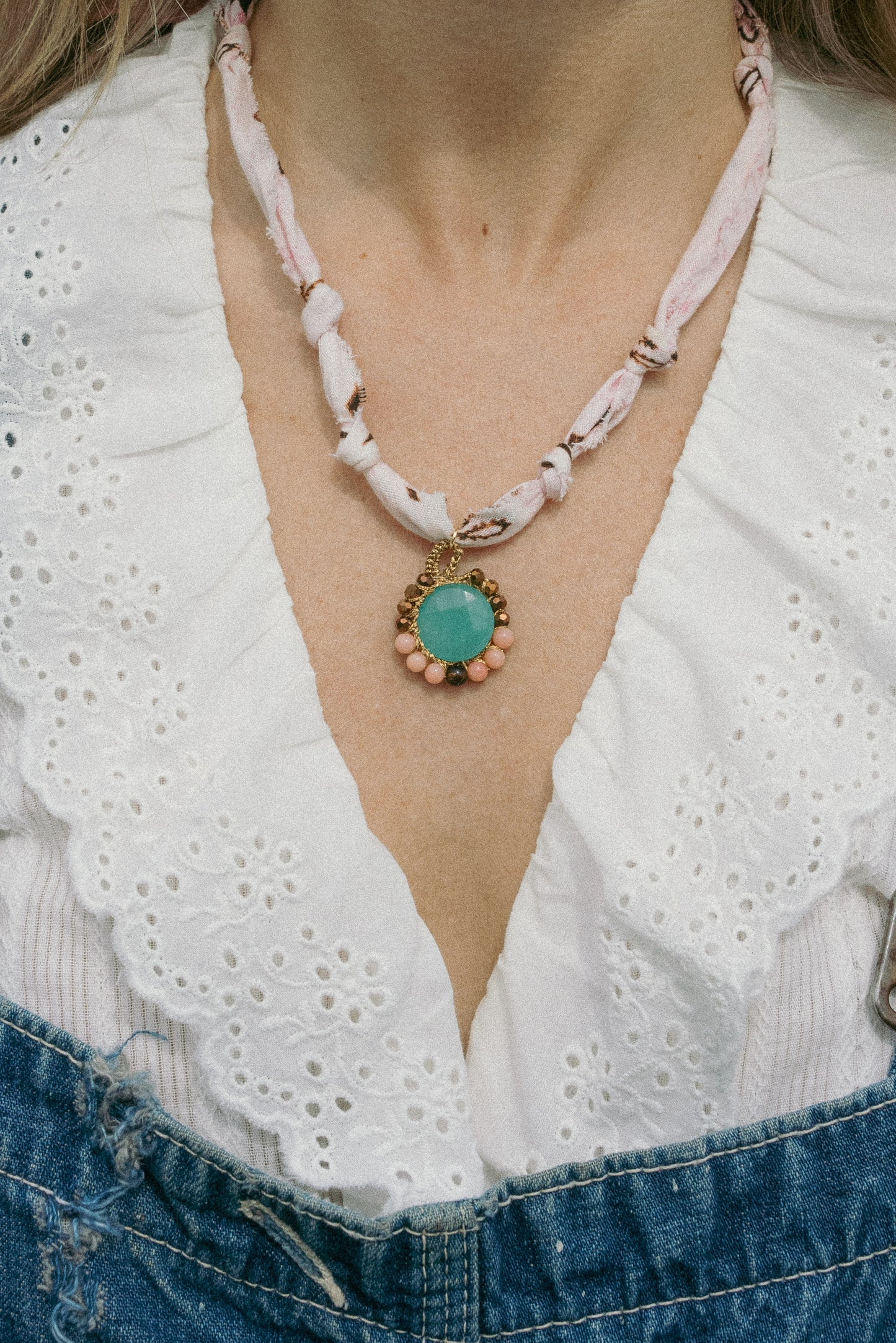 European beaded + faded pink/white