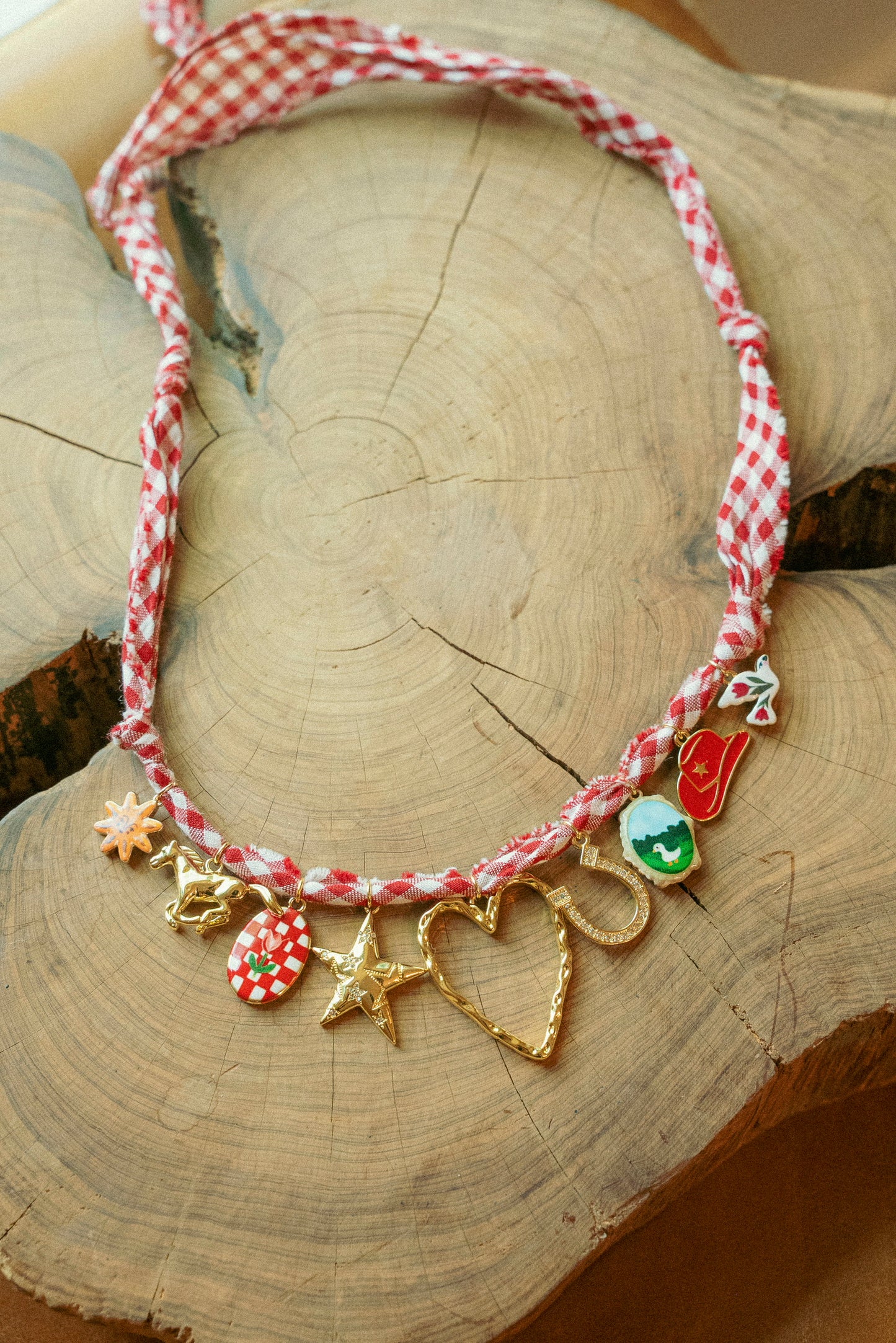 Gold filled open heart + gingham