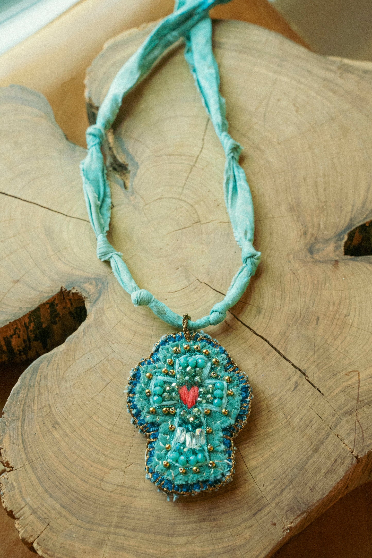 Italian hand beaded cross + turquoise