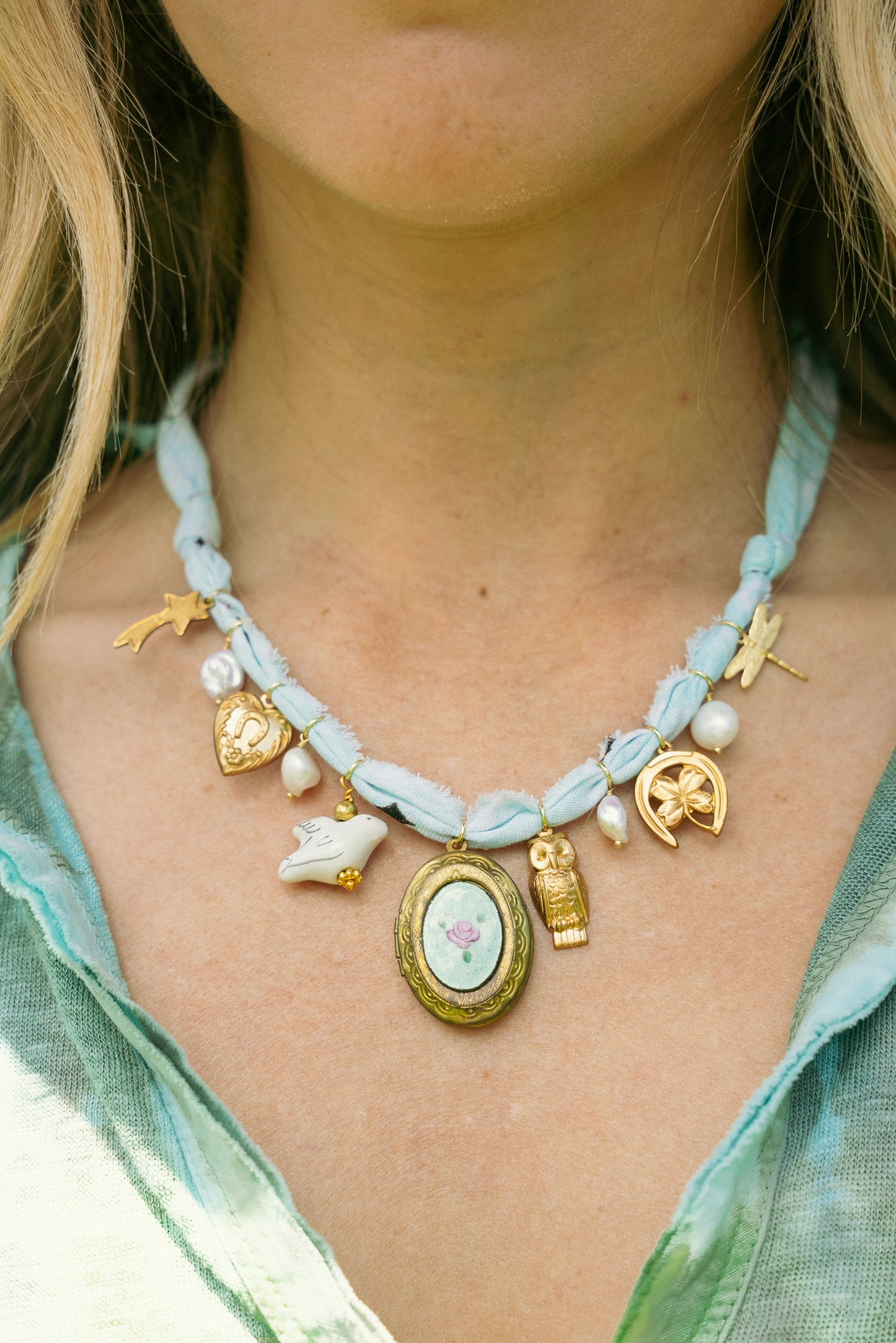 Vintage locket + light teal