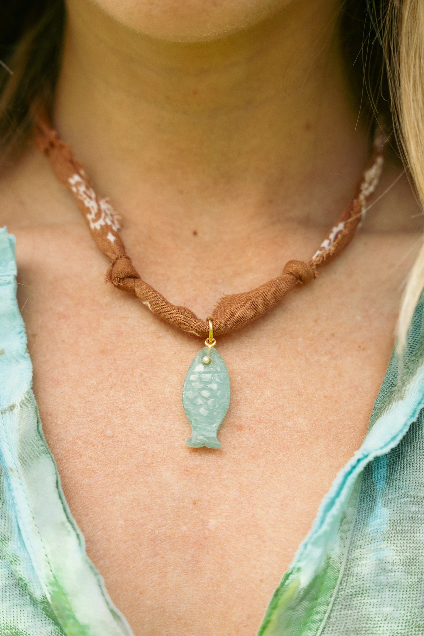 Amazonite fish pendant + mocha brown