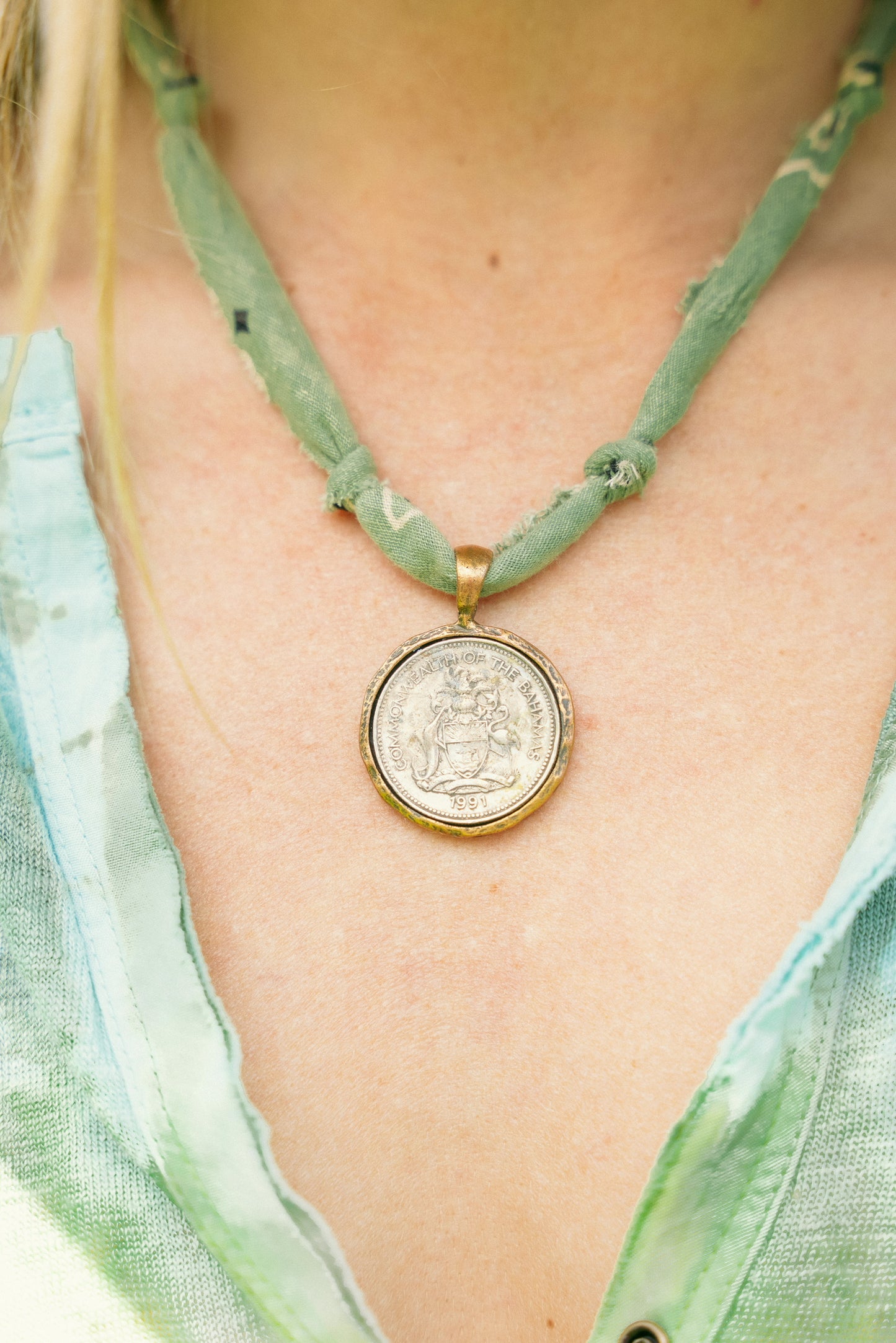 Vintage coin pendant + sage