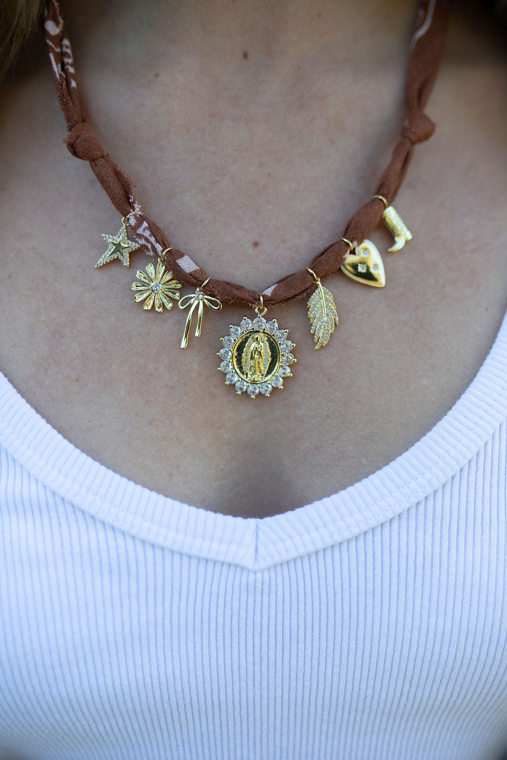 Gold filled medallion + brown