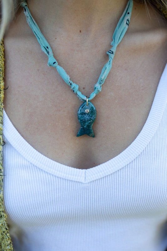 Fish pendant + faded teal