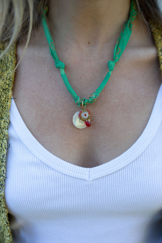 Hand beaded European pendant + green