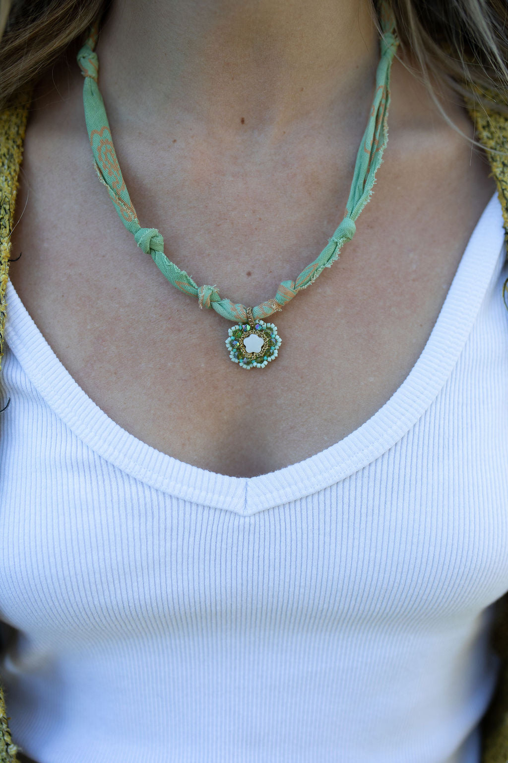 Hand beaded European flower + green