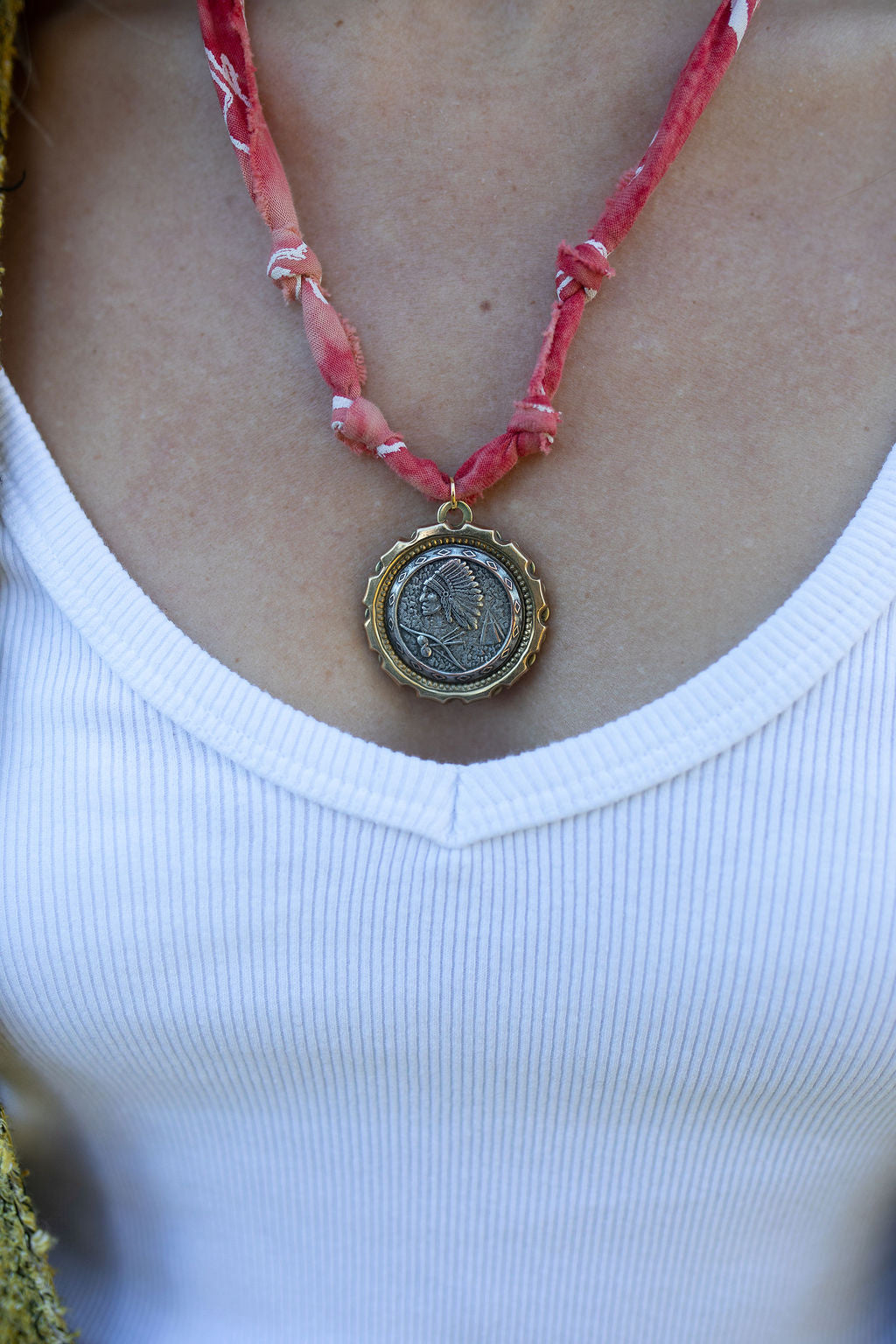 Vintage Native American coin + faded rosy red