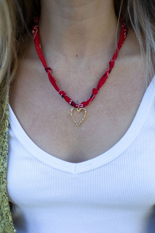 Gold filled open heart + red