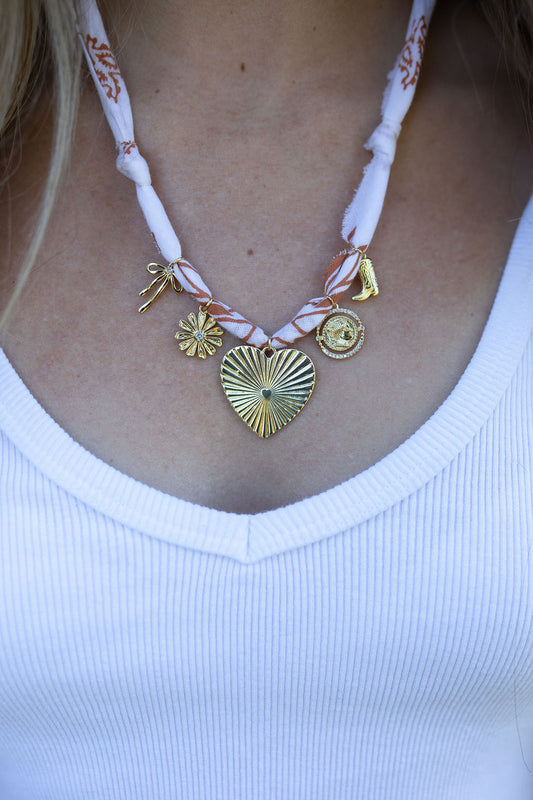 Gold filled heart + white/brown