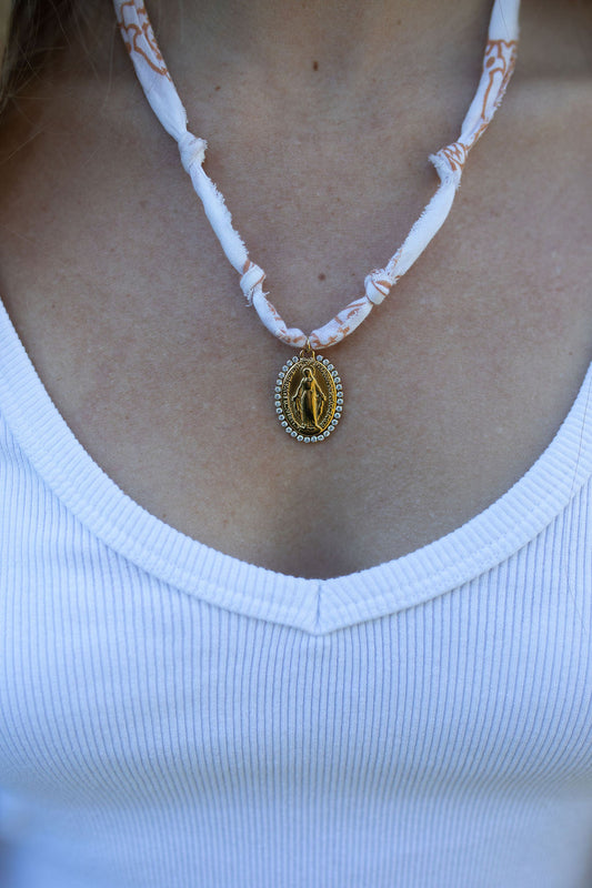 Gold filled medallion from Italy + white/brown