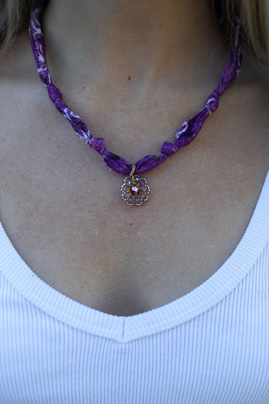 Hand beaded European flower + purple