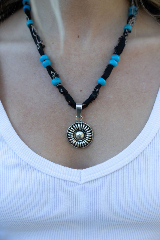 Vintage Sterling pendant + beaded black