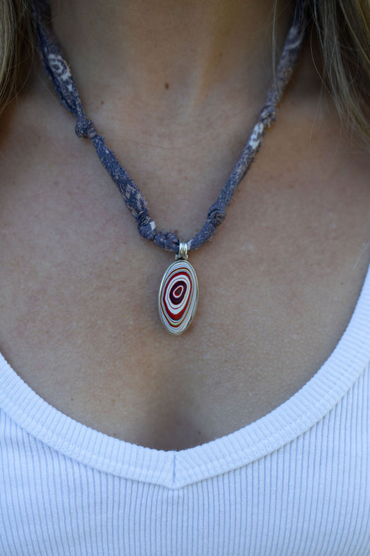 Vintage Sterling native American pendant + faded eggplant/navy