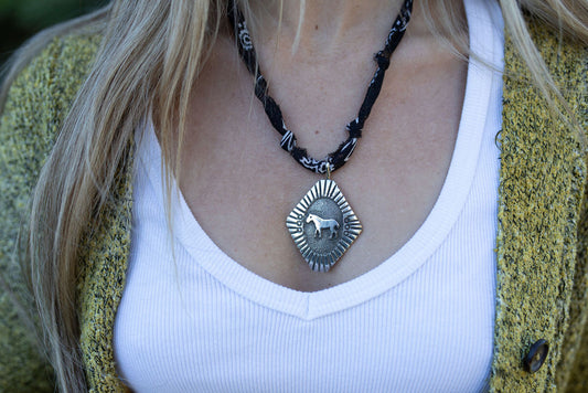 Sterling horse pendant + black