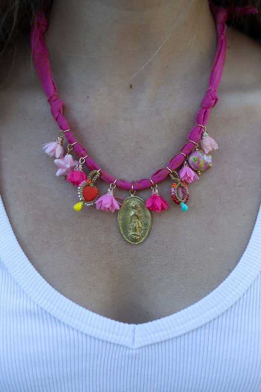 Religious medallion/european charms + pink