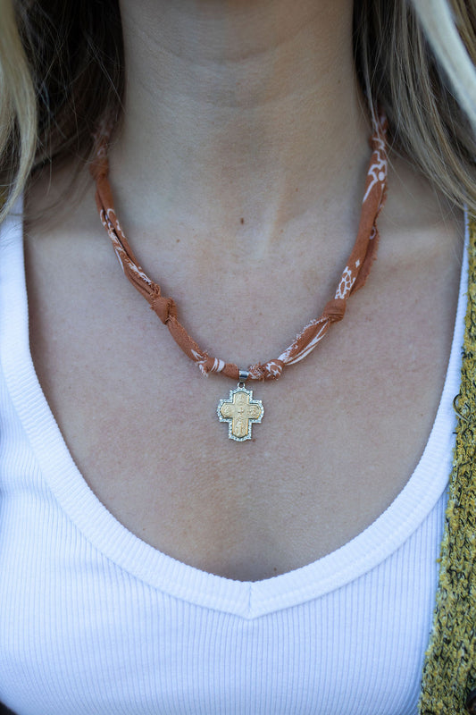 Gold filled cross from Italy + brown