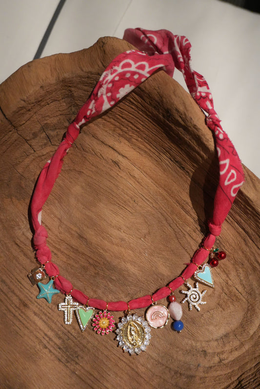 Pink + stone medallion and eclectic charms