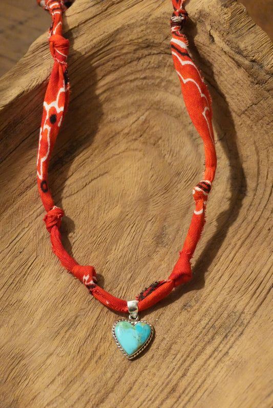 Red Bandana + Turquoise Pendant