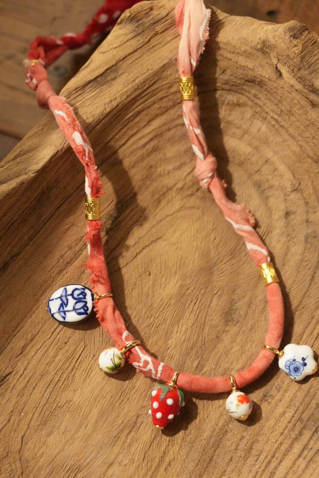 Faded Red Bandana + Porcelain Charms