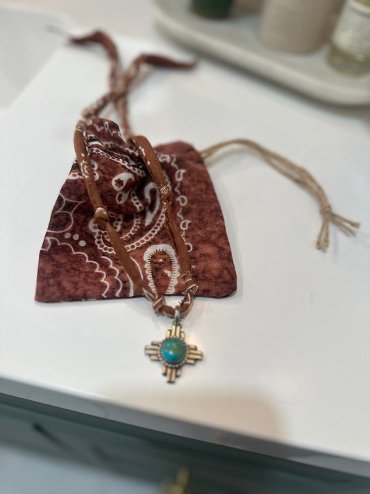 Turquoise pendant + brown