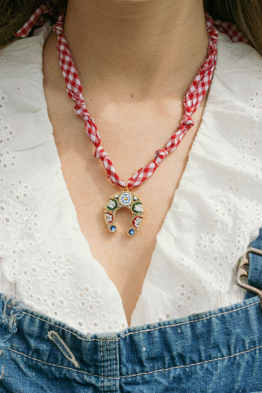 Italian glass horseshoe + red gingham