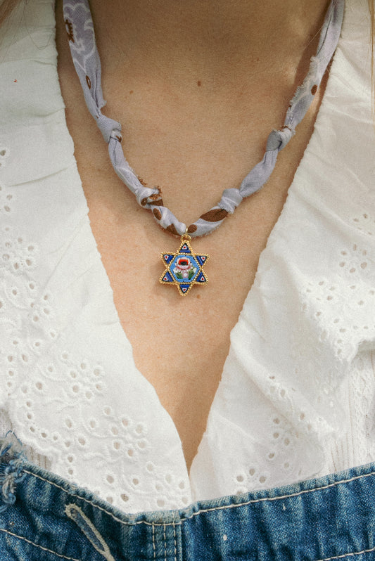 Italian glass Star of David + chambray/gray