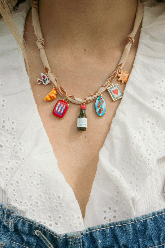 European ceramic charms + tan