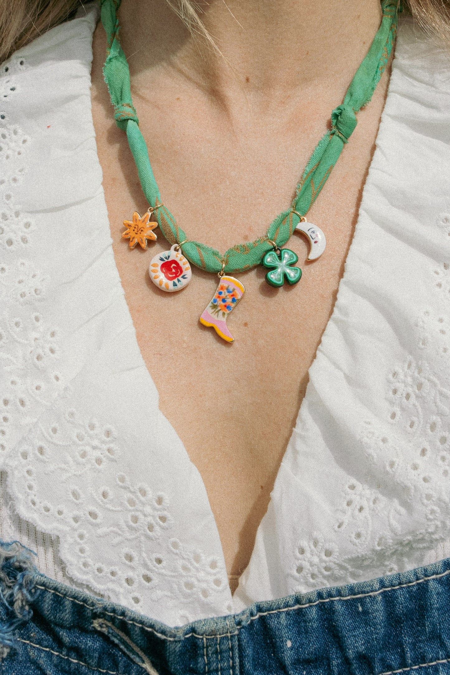 European ceramic charms + green