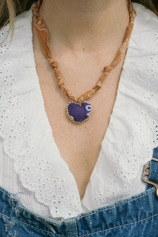 Handmade beaded bandana heart + brown