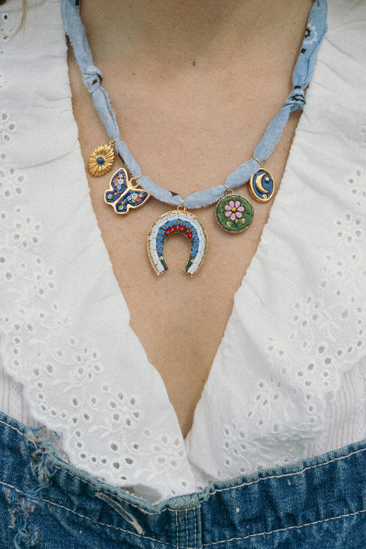Italian glass charms + chambray