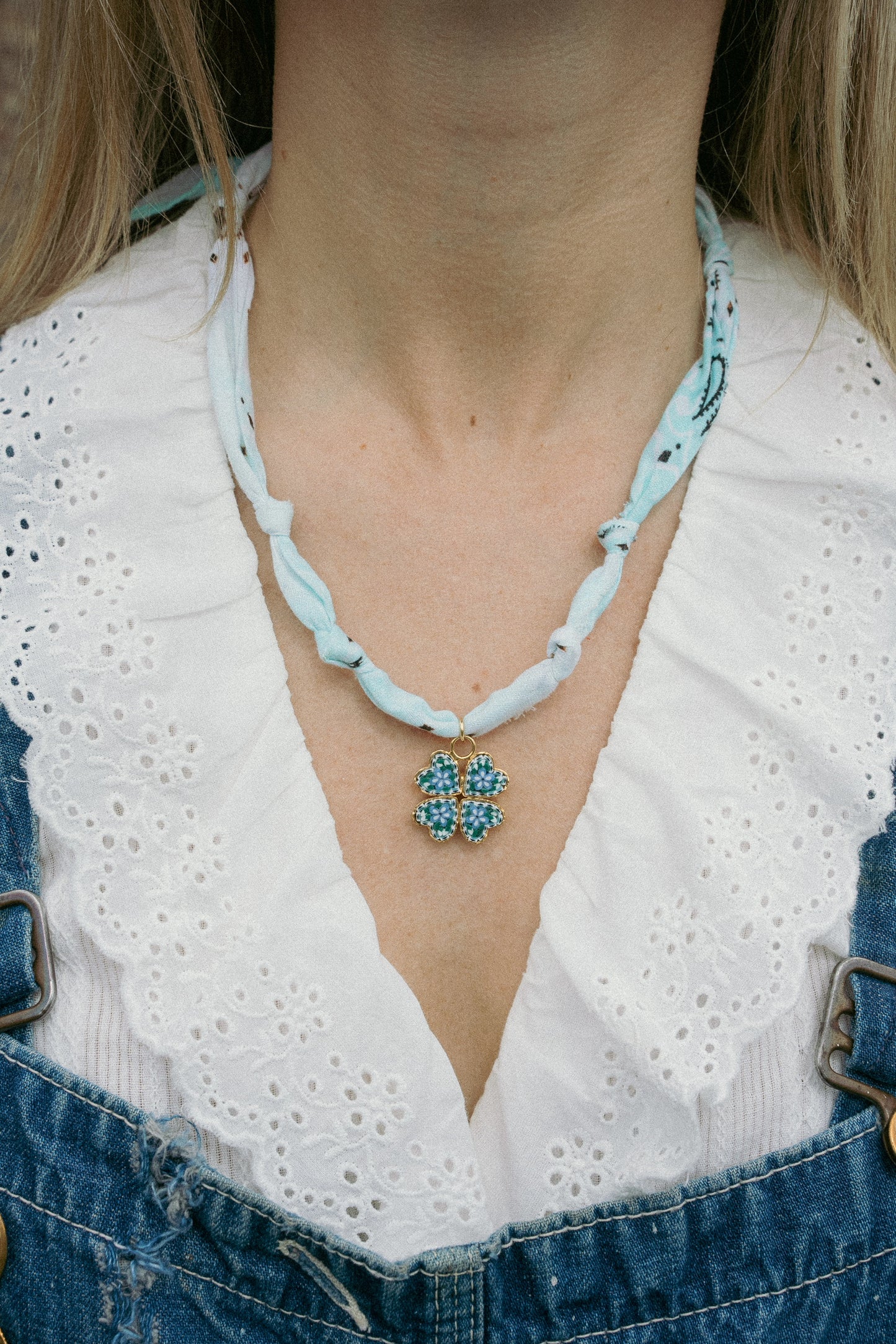 Italian glass clover + faded blue/teal