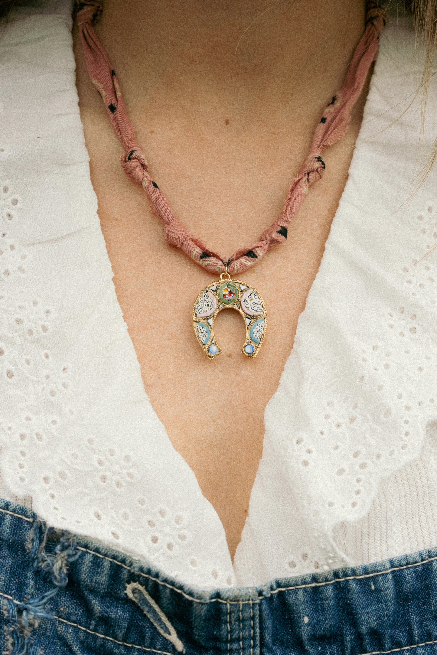 Italian glass horseshoe + faded mauve