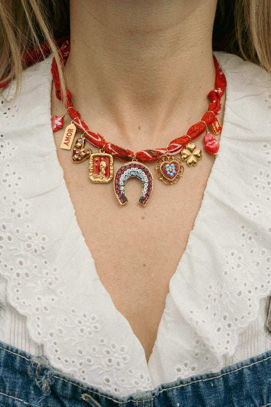 Italian horseshoe and European charms + red