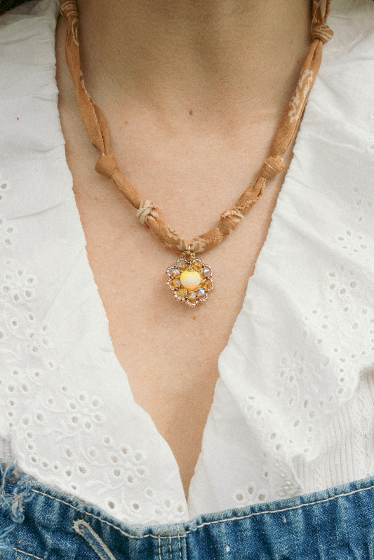 European beaded flower + brown