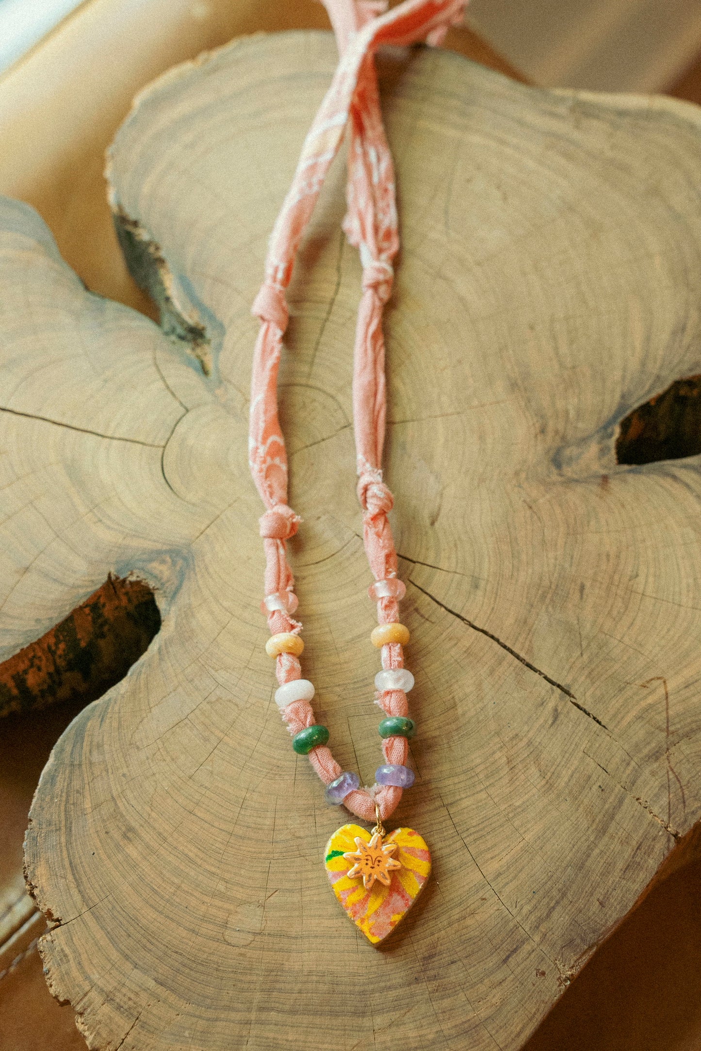 Beaded hand painted heart + peachy pink