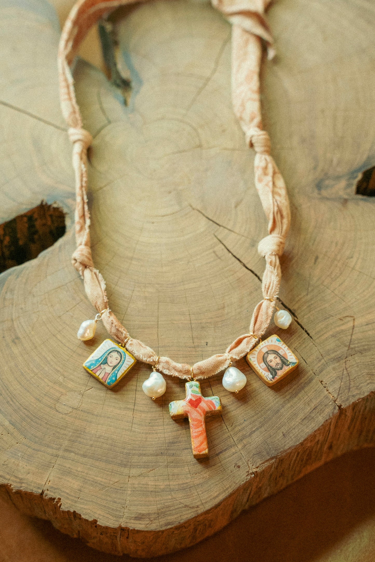 Hand painted cross + tan