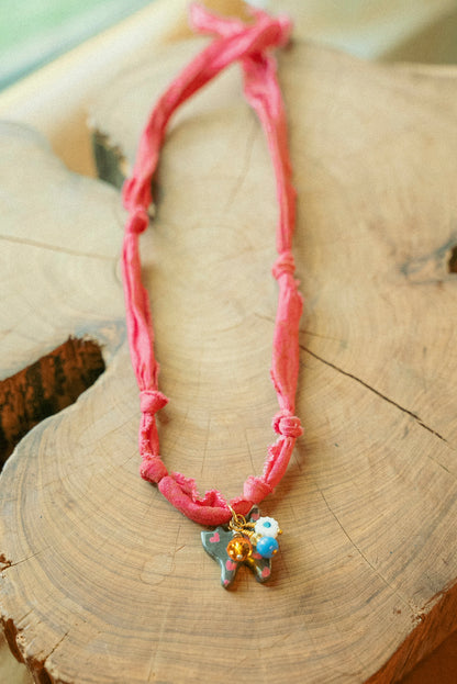 Hand painted cat w/ small beads + pink