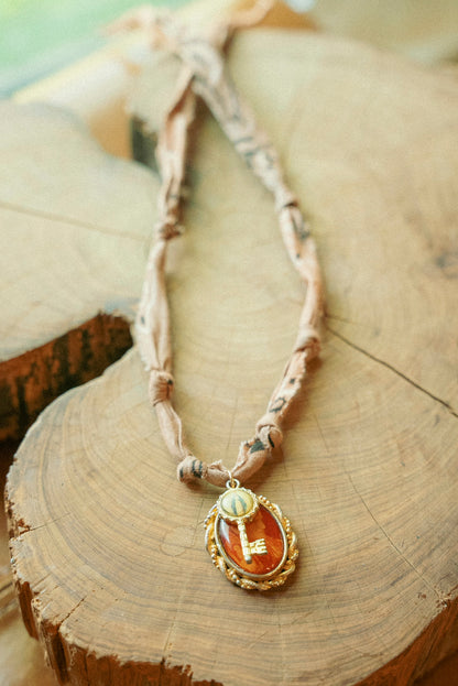 Vintage pendant and key + light brown