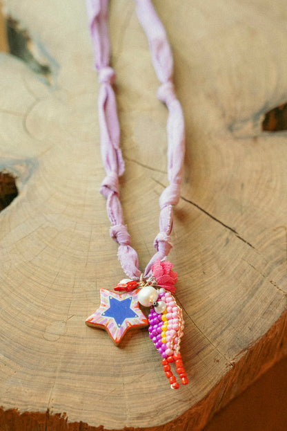Hand painted star and beaded fish + purple
