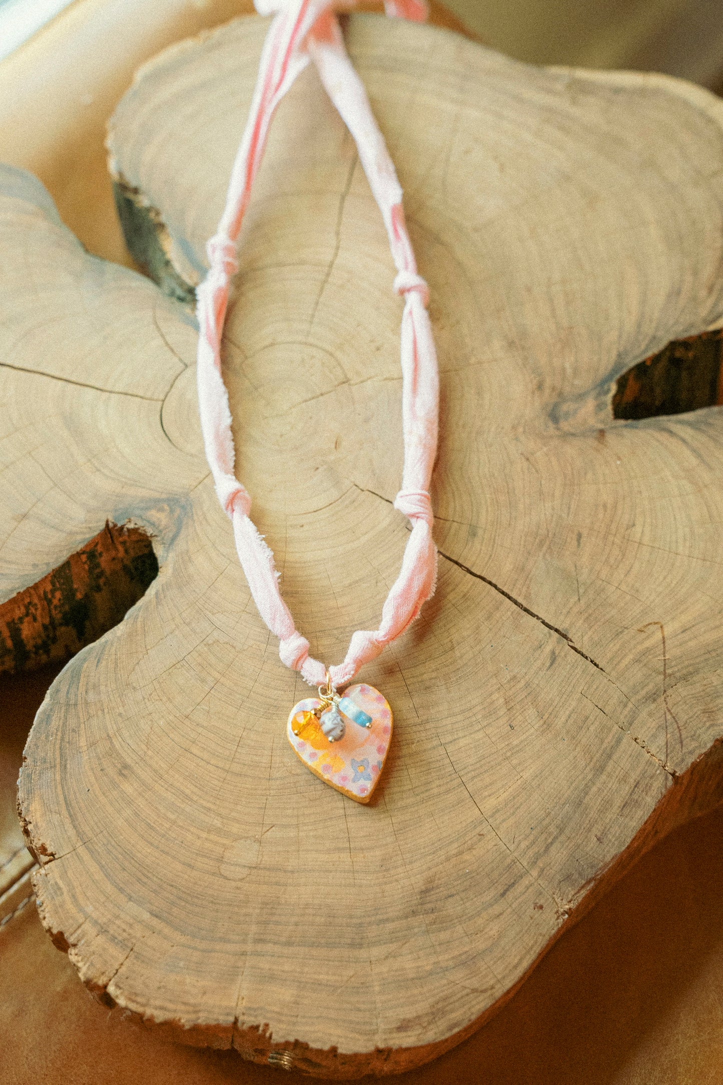 Hand painted heart with small beads + light pink