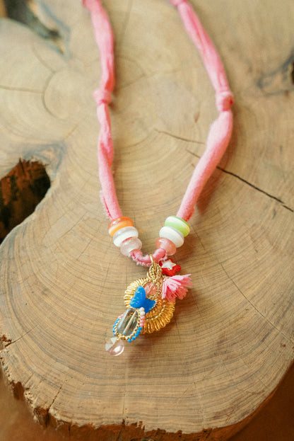 European layered single + beaded pink