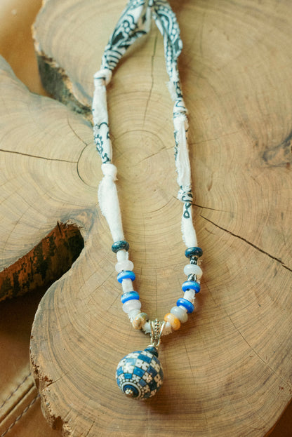 Beaded Italian porcelain pendant + white