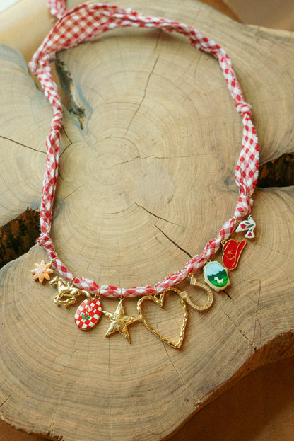 Gold filled open heart + gingham