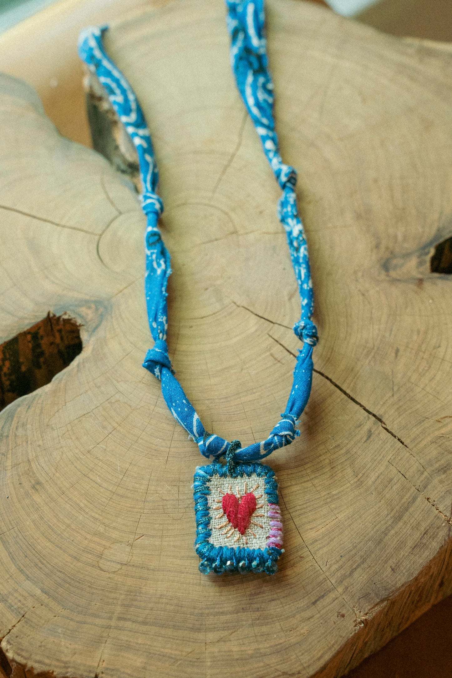 Handmade Italian heart pendant + faded royal blue